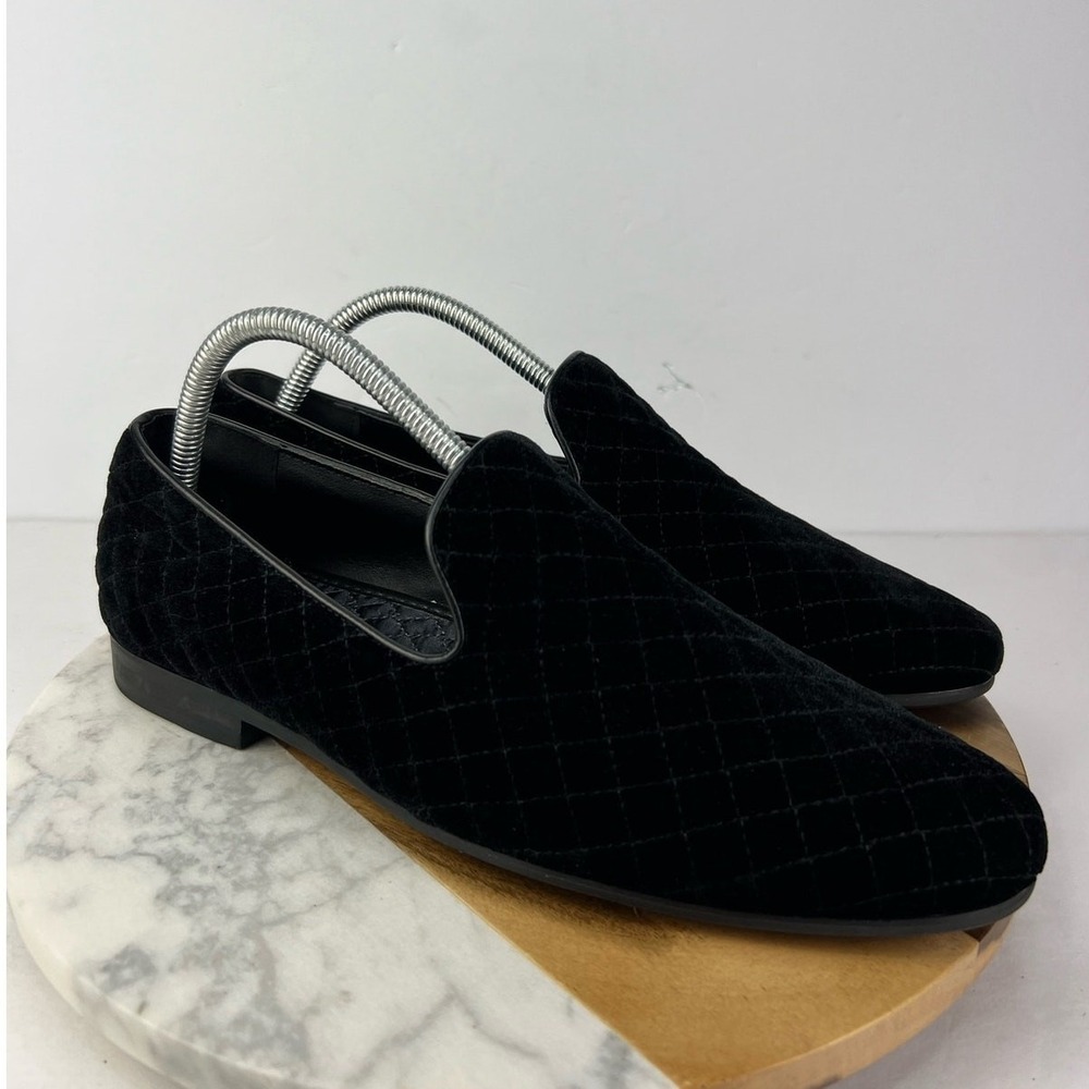 Giorgio Brutini Mens 7M Loafers Black Quilted Velvet Smoking Slippers